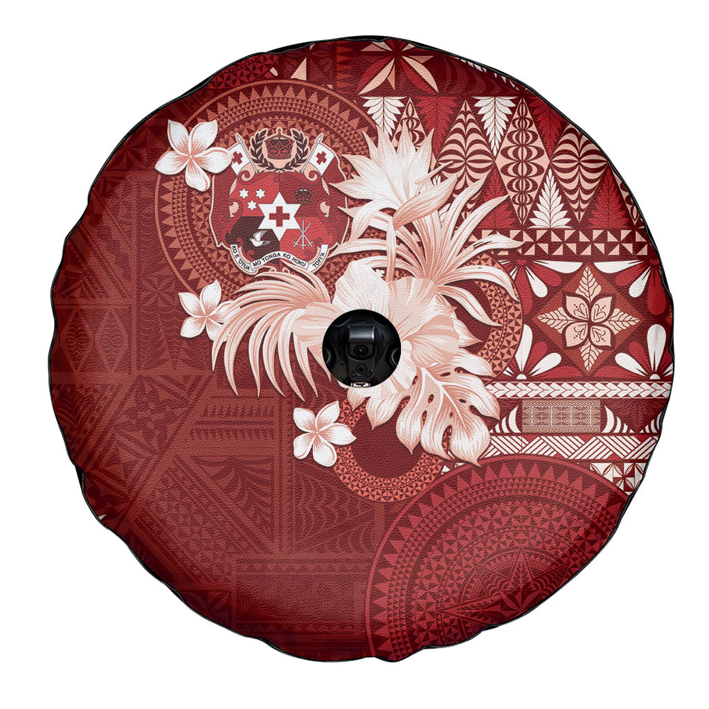 Tonga Ngatu Motifs Spare Tire Cover With Coat Of Arms Red