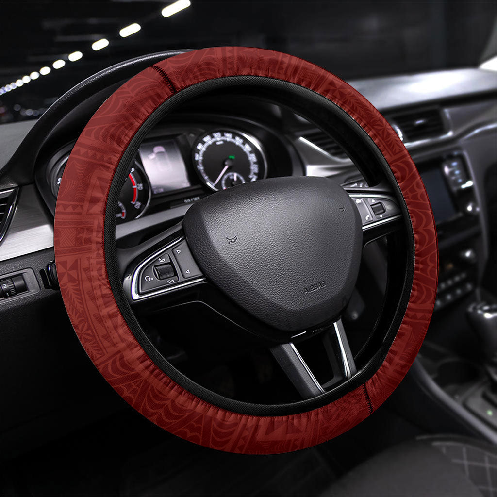 Tonga Ngatu Motifs Steering Wheel Cover With Coat Of Arms Red
