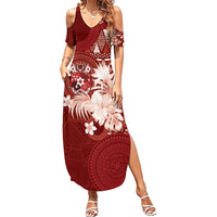 Tonga Ngatu Motifs Summer Maxi Dress With Coat Of Arms Red LT05 Women Red - Polynesian Pride