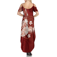 Tonga Ngatu Motifs Summer Maxi Dress With Coat Of Arms Red LT05 - Polynesian Pride