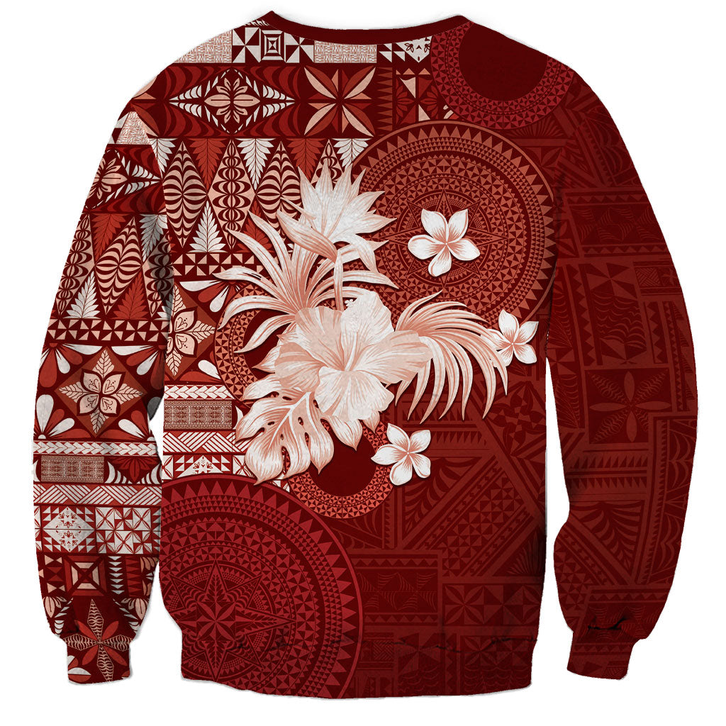 Tonga Ngatu Motifs Sweatshirt With Coat Of Arms Red LT05 - Polynesian Pride