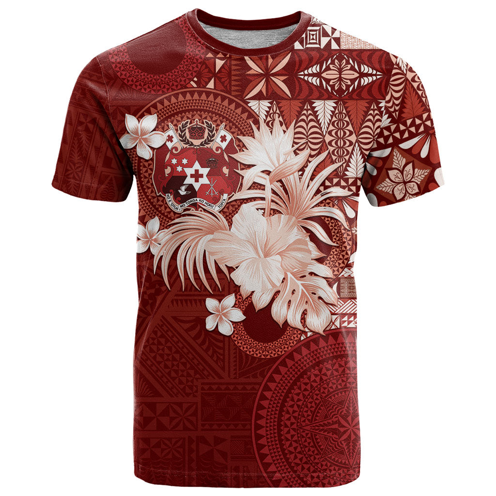 Tonga Ngatu Motifs T Shirt With Coat Of Arms Red