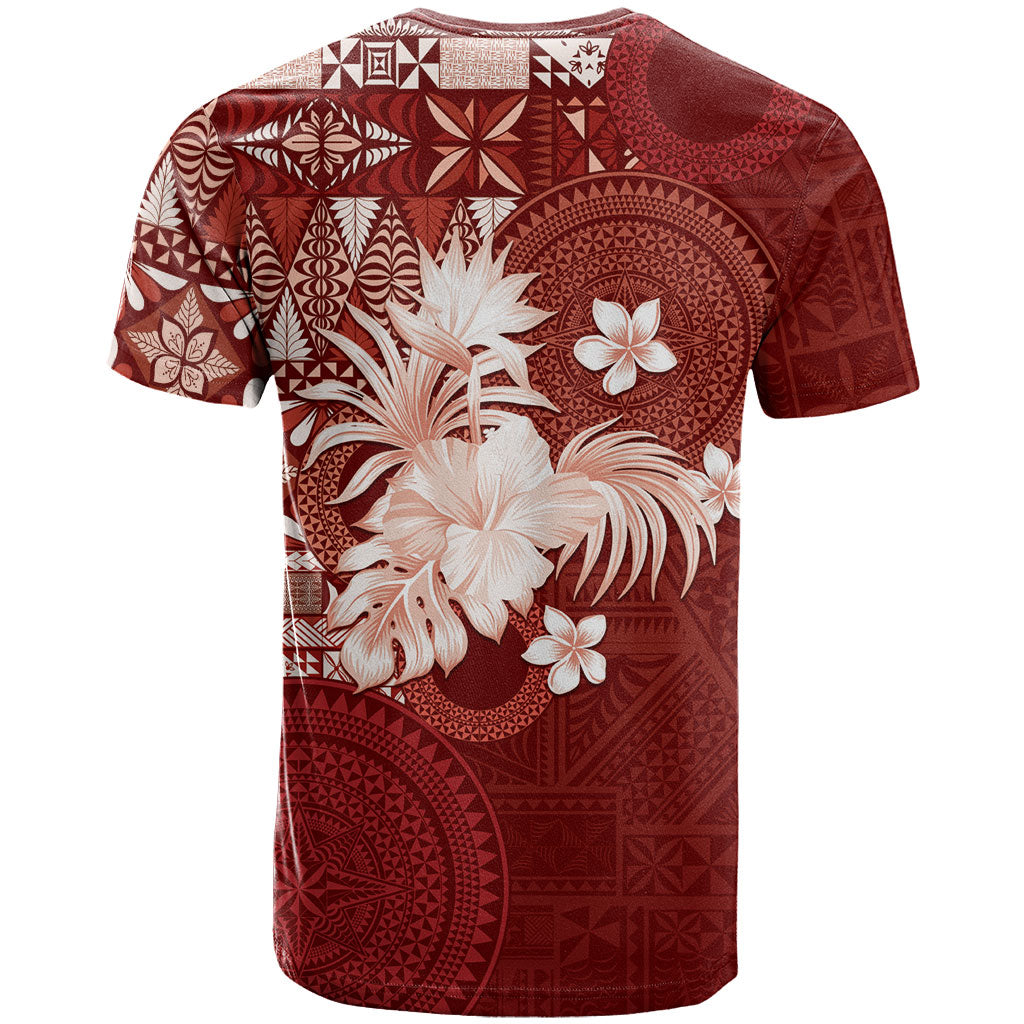 Tonga Ngatu Motifs T Shirt With Coat Of Arms Red
