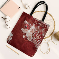 Tonga Ngatu Motifs Tote Bag With Coat Of Arms Red LT05 Black Strap One Size Red - Polynesian Pride