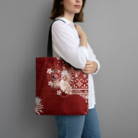 Tonga Ngatu Motifs Tote Bag With Coat Of Arms Red LT05 - Polynesian Pride
