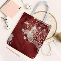Tonga Ngatu Motifs Tote Bag With Coat Of Arms Red LT05 White Strap One Size Red - Polynesian Pride