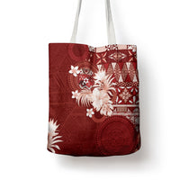 Tonga Ngatu Motifs Tote Bag With Coat Of Arms Red LT05 - Polynesian Pride