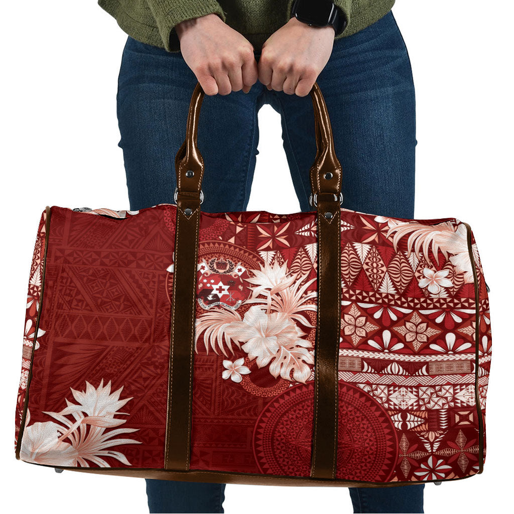 Tonga Ngatu Motifs Travel Bag With Coat Of Arms Red