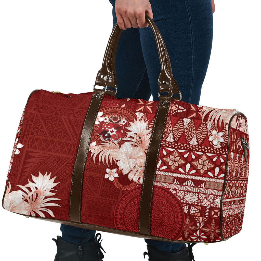 Tonga Ngatu Motifs Travel Bag With Coat Of Arms Red