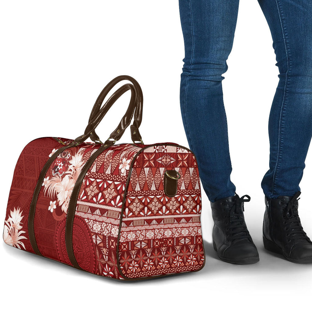 Tonga Ngatu Motifs Travel Bag With Coat Of Arms Red
