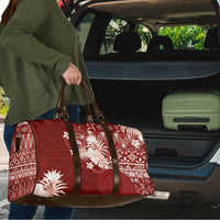 Tonga Ngatu Motifs Travel Bag With Coat Of Arms Red