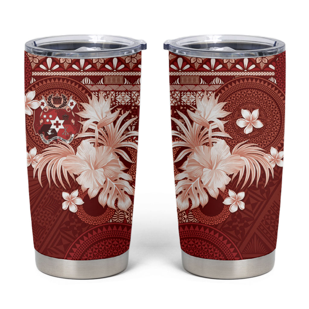 Tonga Ngatu Motifs Tumbler Cup With Coat Of Arms Red