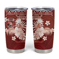 Tonga Ngatu Motifs Tumbler Cup With Coat Of Arms Red LT05 Red - Polynesian Pride