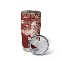 Tonga Ngatu Motifs Tumbler Cup With Coat Of Arms Red LT05 - Polynesian Pride