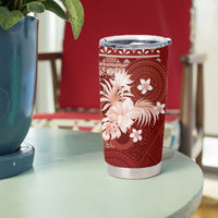 Tonga Ngatu Motifs Tumbler Cup With Coat Of Arms Red LT05 - Polynesian Pride