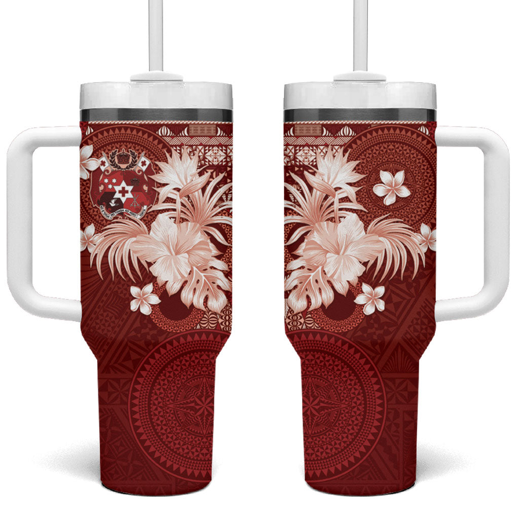 Tonga Ngatu Motifs Tumbler With Handle With Coat Of Arms Red