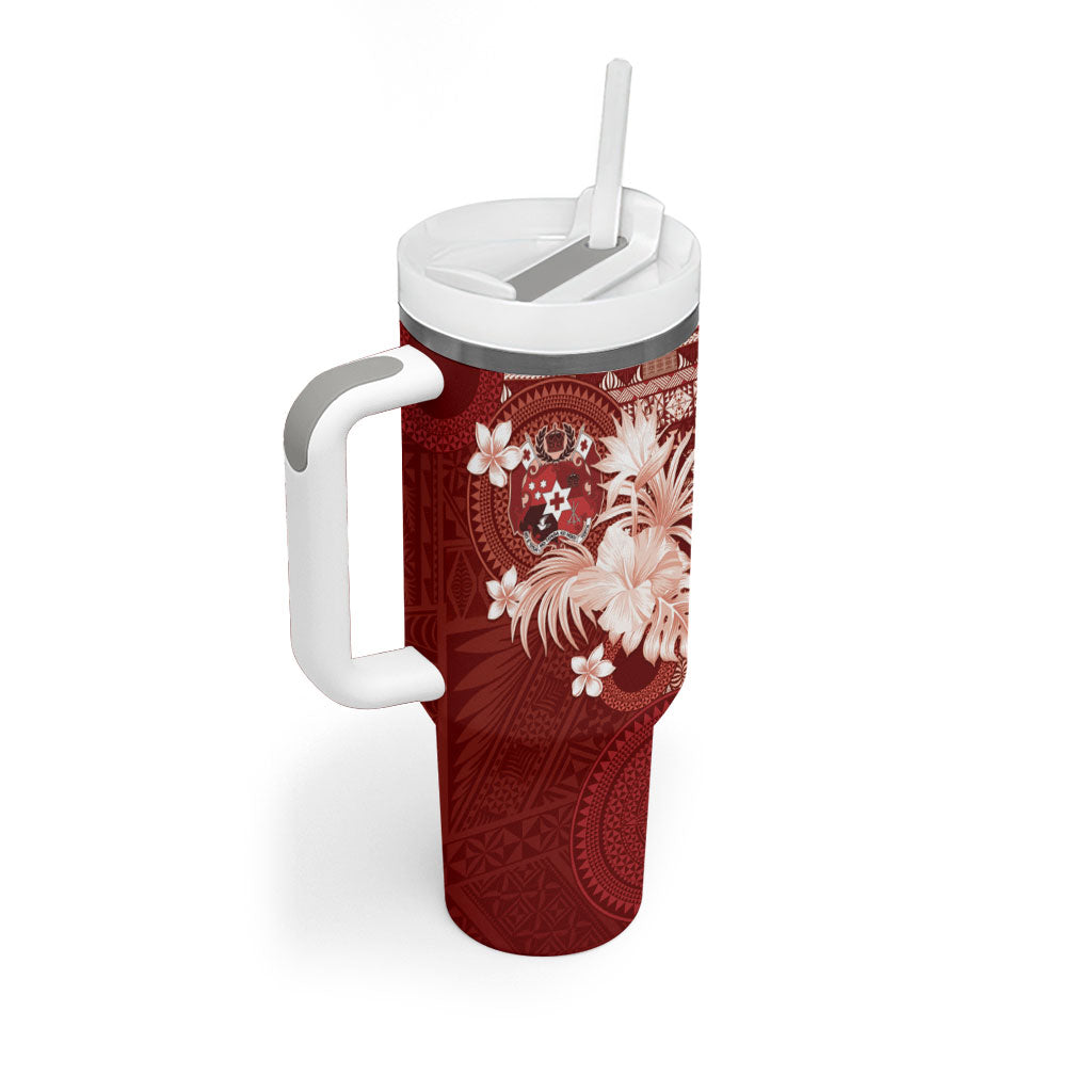 Tonga Ngatu Motifs Tumbler With Handle With Coat Of Arms Red LT05 - Polynesian Pride