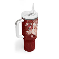 Tonga Ngatu Motifs Tumbler With Handle With Coat Of Arms Red LT05 - Polynesian Pride
