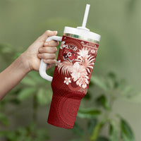 Tonga Ngatu Motifs Tumbler With Handle With Coat Of Arms Red LT05 - Polynesian Pride