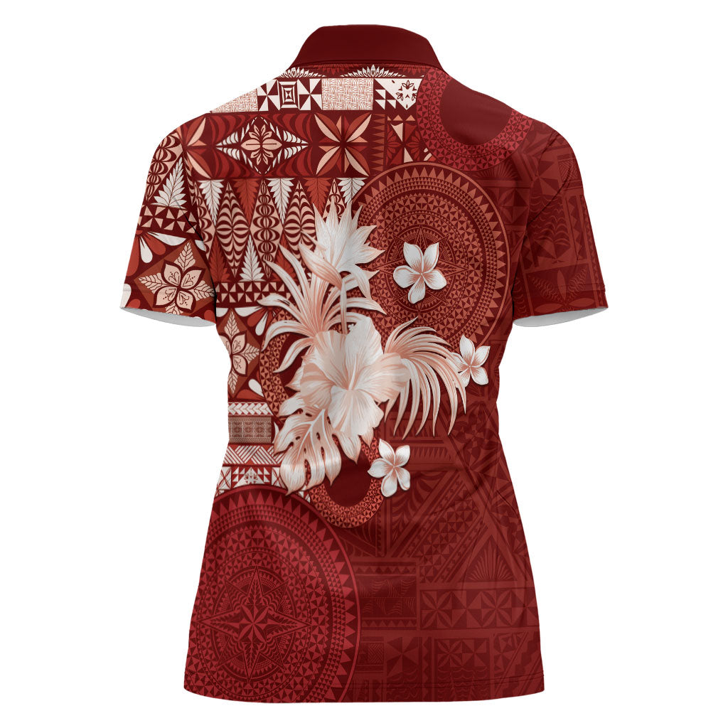 Tonga Ngatu Motifs Women Polo Shirt With Coat Of Arms Red