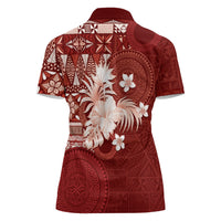 Tonga Ngatu Motifs Women Polo Shirt With Coat Of Arms Red
