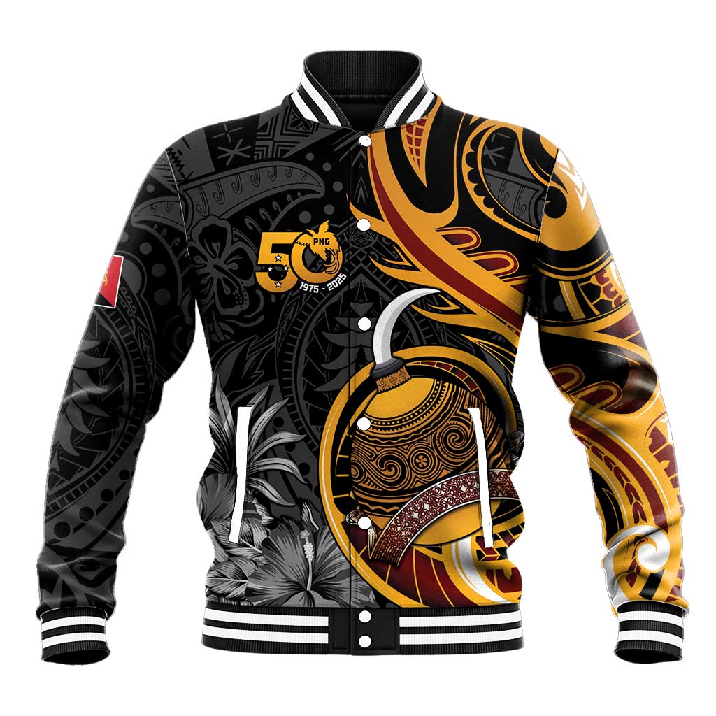 Personalised Papua New Guinea Baseball Jacket Happy 50th Independence Anniversary LT05 Unisex Black - Polynesian Pride