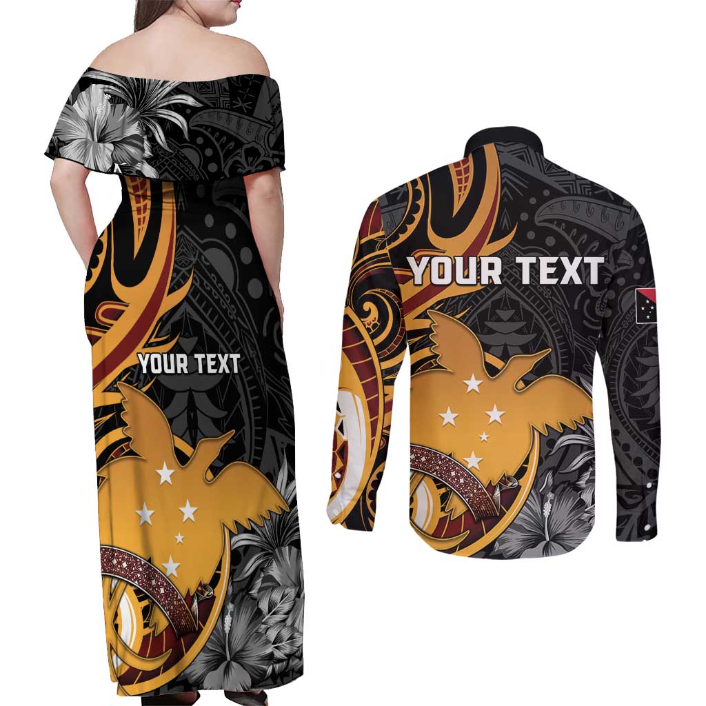 Personalised Papua New Guinea Couples Matching Off Shoulder Maxi Dress and Long Sleeve Button Shirt Happy 50th Independence Anniversary LT05 - Polynesian Pride