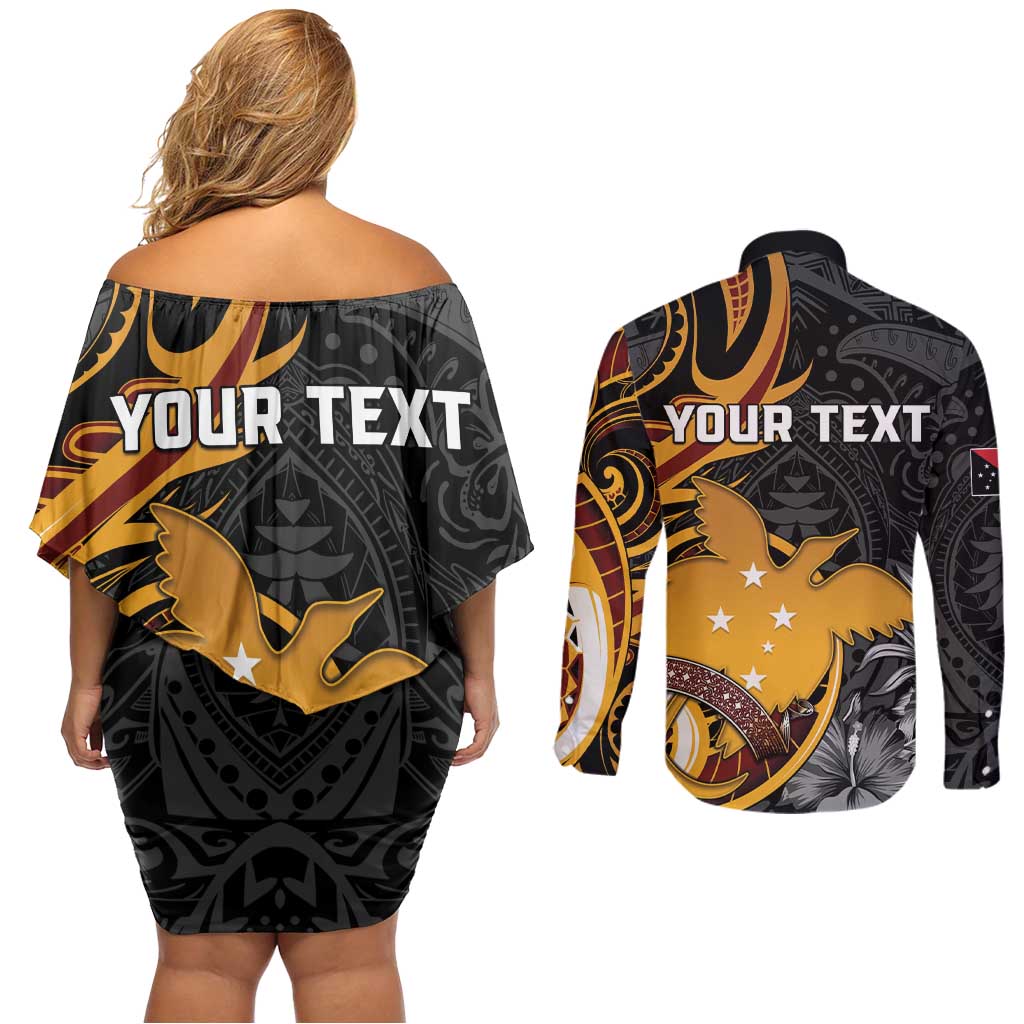 Personalised Papua New Guinea Couples Matching Off Shoulder Short Dress and Long Sleeve Button Shirt Happy 50th Independence Anniversary LT05 - Polynesian Pride