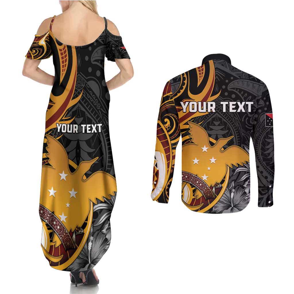 Personalised Papua New Guinea Couples Matching Summer Maxi Dress and Long Sleeve Button Shirt Happy 50th Independence Anniversary LT05 - Polynesian Pride