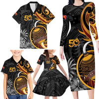 Personalised Papua New Guinea Family Matching Long Sleeve Bodycon Dress and Hawaiian Shirt Happy 50th Independence Anniversary - Polynesian Pride