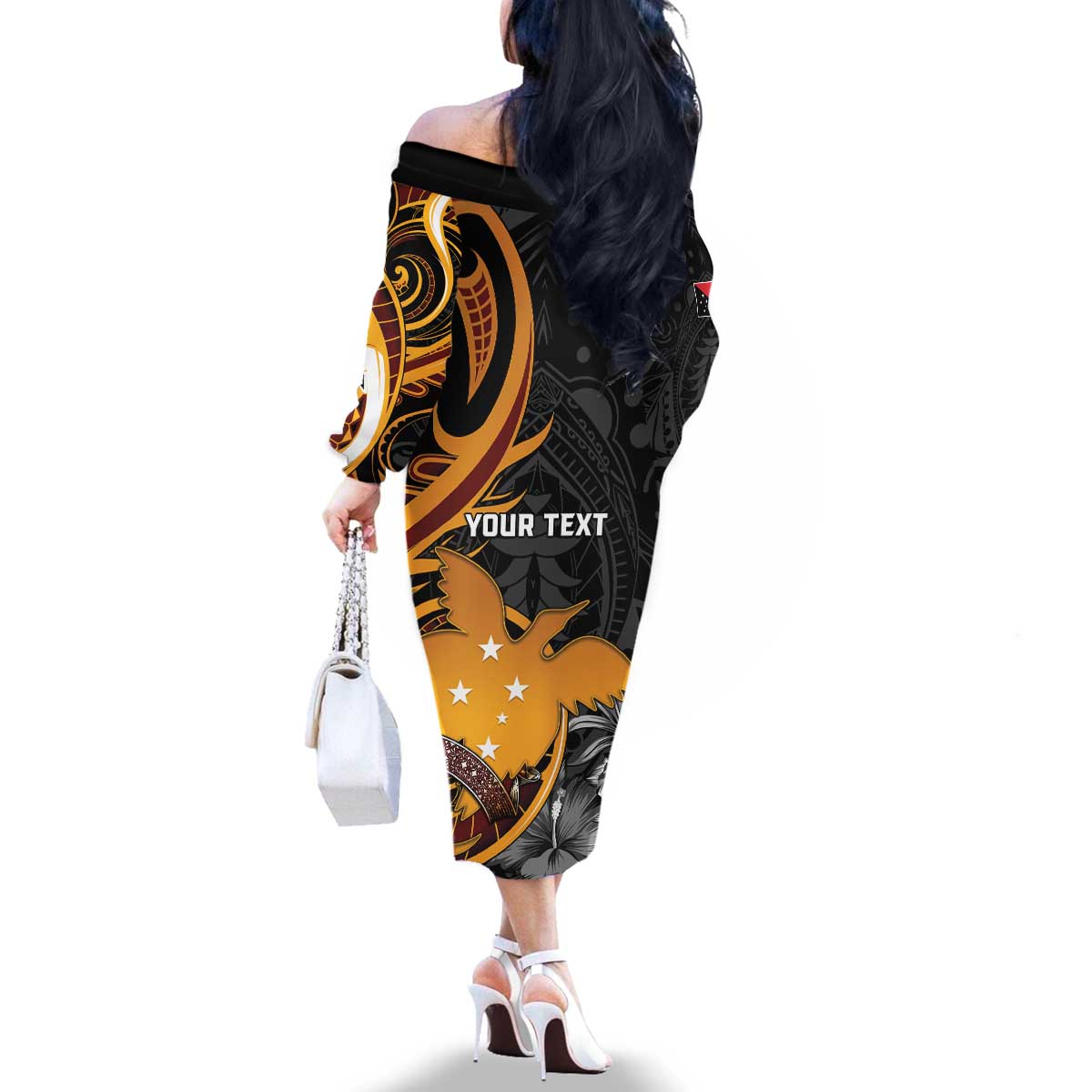 Personalised Papua New Guinea Family Matching Off The Shoulder Long Sleeve Dress and Hawaiian Shirt Happy 50th Independence Anniversary LT05 - Polynesian Pride
