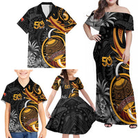 Personalised Papua New Guinea Family Matching Off Shoulder Maxi Dress and Hawaiian Shirt Happy 50th Independence Anniversary - Polynesian Pride