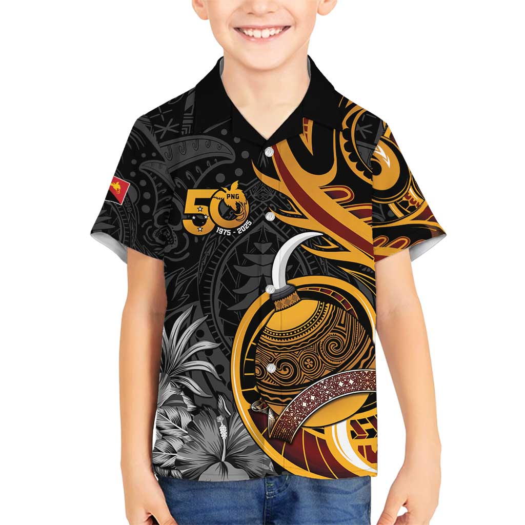 Personalised Papua New Guinea Family Matching Puletasi and Hawaiian Shirt Happy 50th Independence Anniversary LT05 Son's Shirt Black - Polynesian Pride
