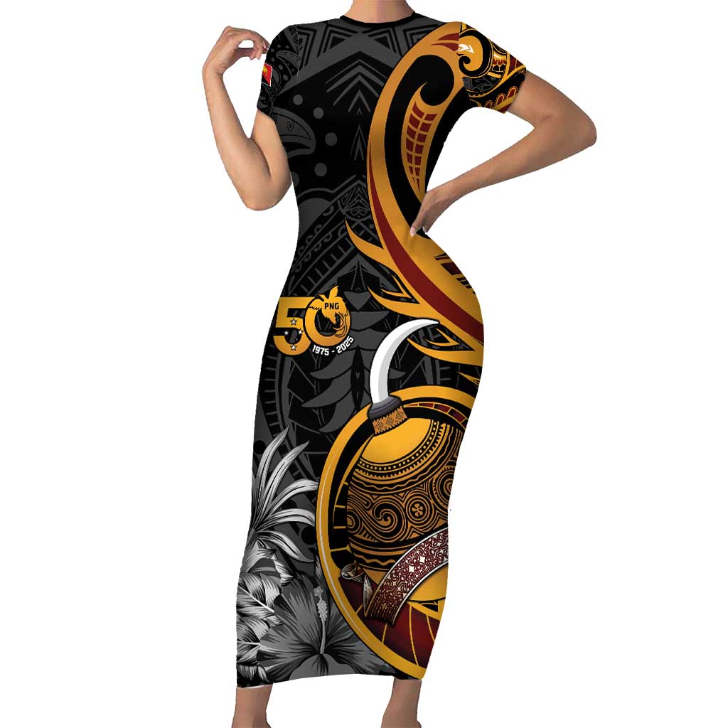 Personalised Papua New Guinea Family Matching Short Sleeve Bodycon Dress and Hawaiian Shirt Happy 50th Independence Anniversary - Polynesian Pride