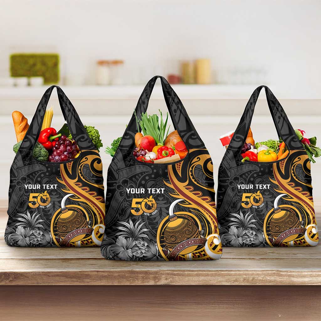Personalised Papua New Guinea Grocery Bag Happy 50th Independence Anniversary LT05 3-pack One Size Black - Polynesian Pride