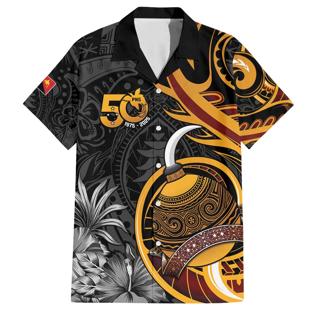 Personalised Papua New Guinea Hawaiian Shirt Happy 50th Independence Anniversary LT05 Black - Polynesian Pride