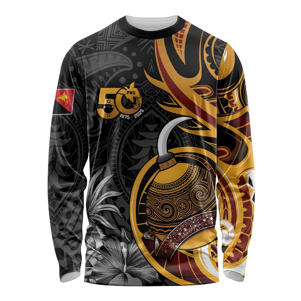 Personalised Papua New Guinea Long Sleeve Shirt Happy 50th Independence Anniversary LT05 Unisex Black - Polynesian Pride