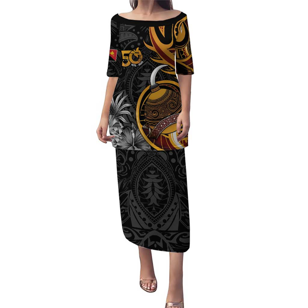 Personalised Papua New Guinea Puletasi Happy 50th Independence Anniversary LT05 Long Dress Black - Polynesian Pride