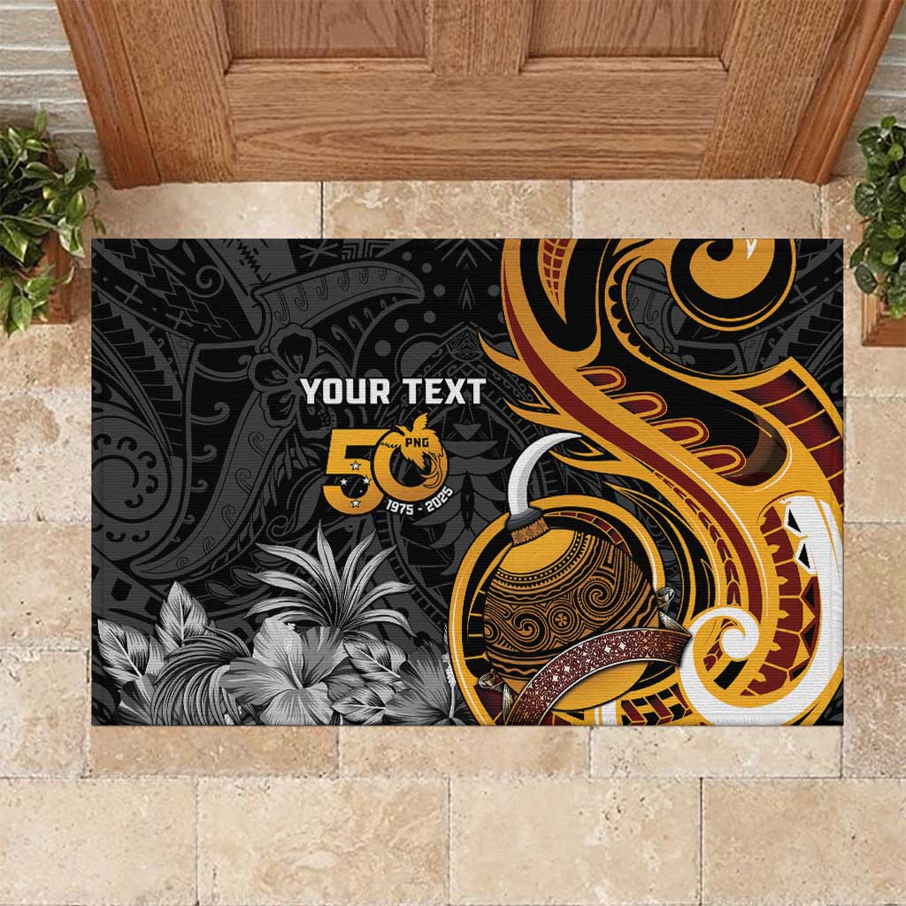 Personalised Papua New Guinea Rubber Doormat Happy 50th Independence Anniversary LT05 Black - Polynesian Pride