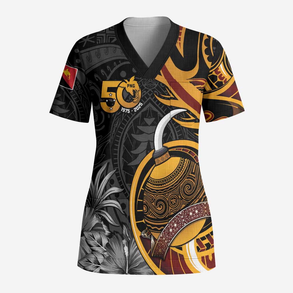 Personalised Papua New Guinea Scrub Top Happy 50th Independence Anniversary - Polynesian Pride