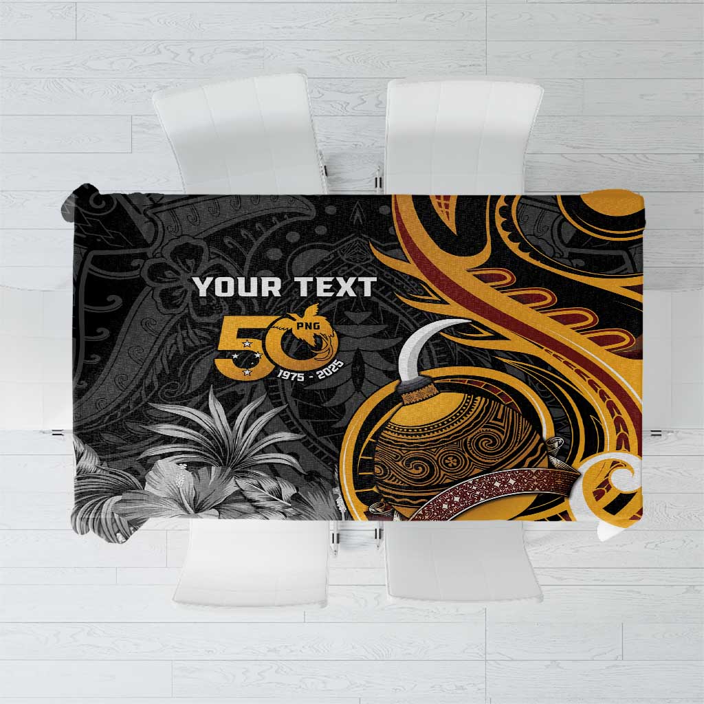 Personalised Papua New Guinea Tablecloth Happy 50th Independence Anniversary LT05 Black - Polynesian Pride