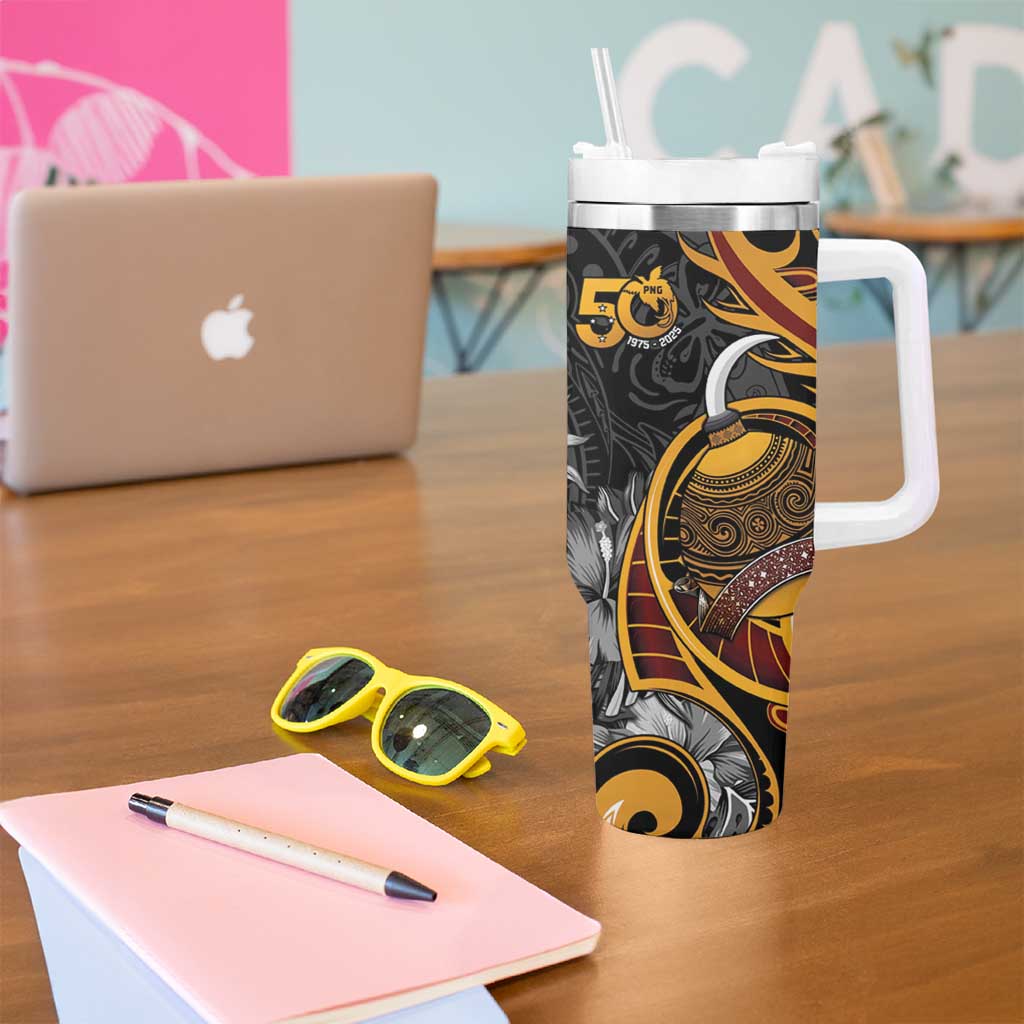 Personalised Papua New Guinea Tumbler With Handle Happy 50th Independence Anniversary - Polynesian Pride