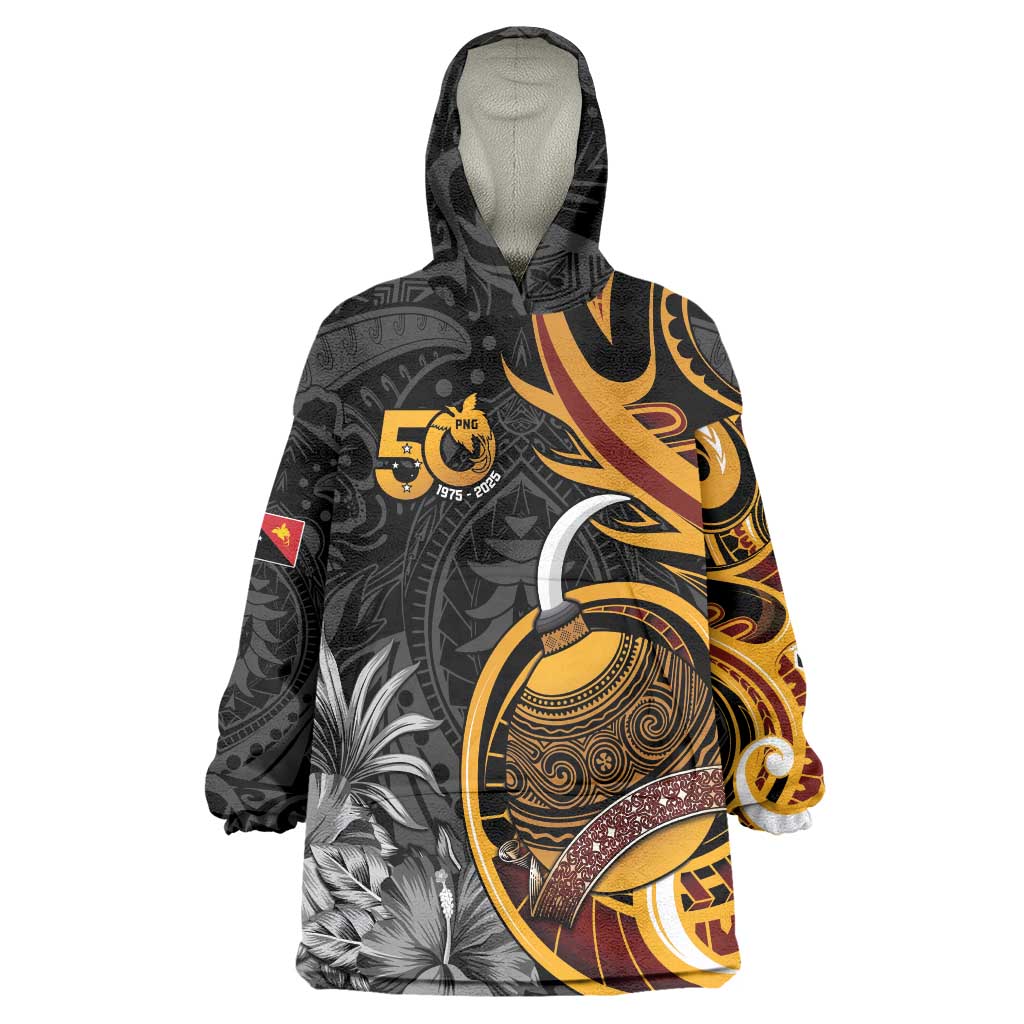 Personalised Papua New Guinea Wearable Blanket Hoodie Happy 50th Independence Anniversary LT05 One Size Black - Polynesian Pride