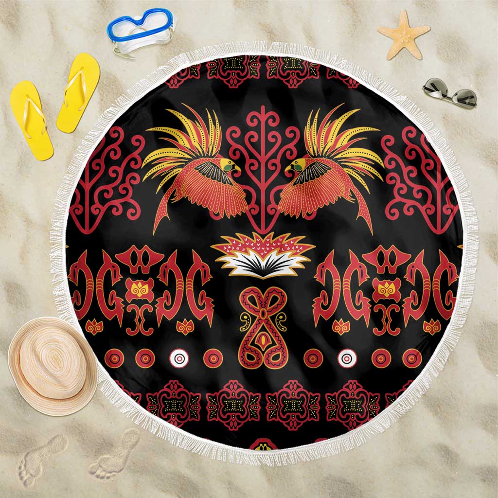 Papua Batik Motif Beach Blanket Papua Spirit Black Version LT05 One Size 150cm Black - Polynesian Pride