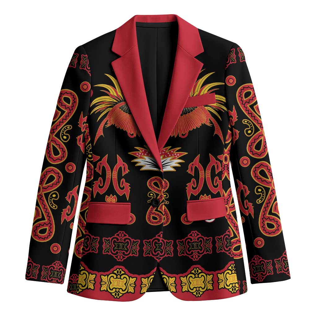 Papua Batik Motif Blazer Papua Spirit Black Version LT05 Unisex Black - Polynesian Pride