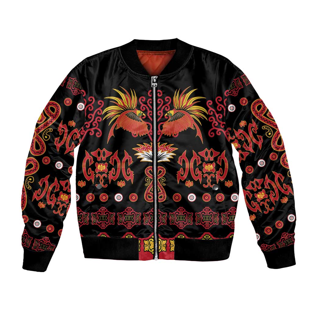 Papua Batik Motif Bomber Jacket Papua Spirit Black Version - Polynesian Pride