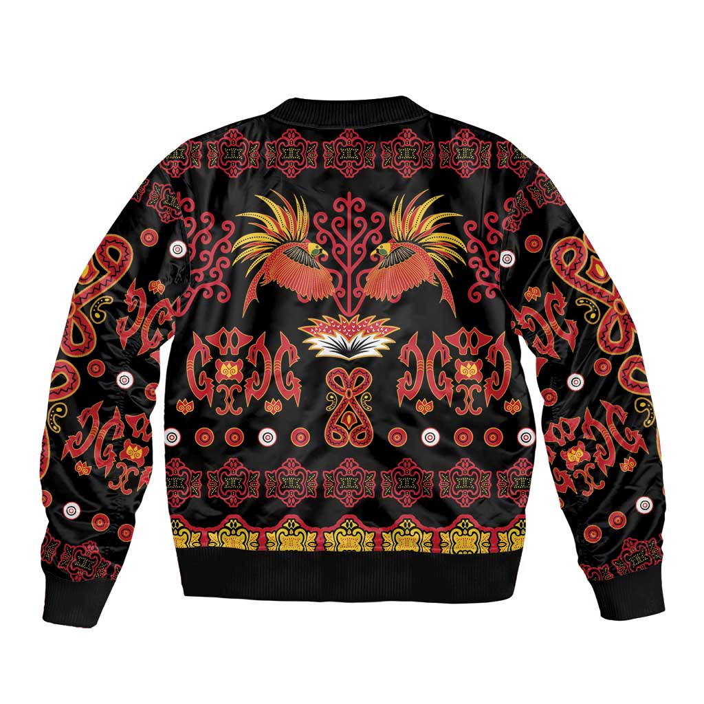 Papua Batik Motif Bomber Jacket Papua Spirit Black Version - Polynesian Pride