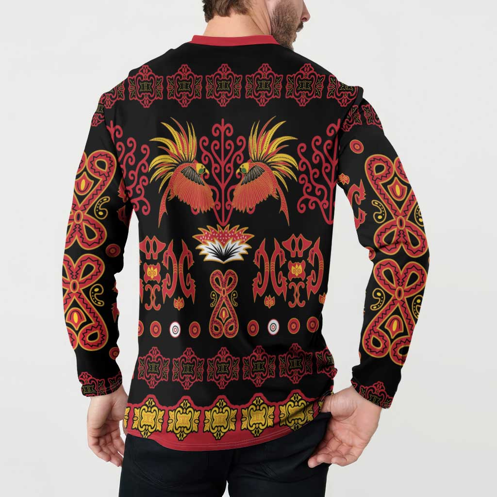 Papua Batik Motif Button Sweatshirt Papua Spirit Black Version LT05 - Polynesian Pride