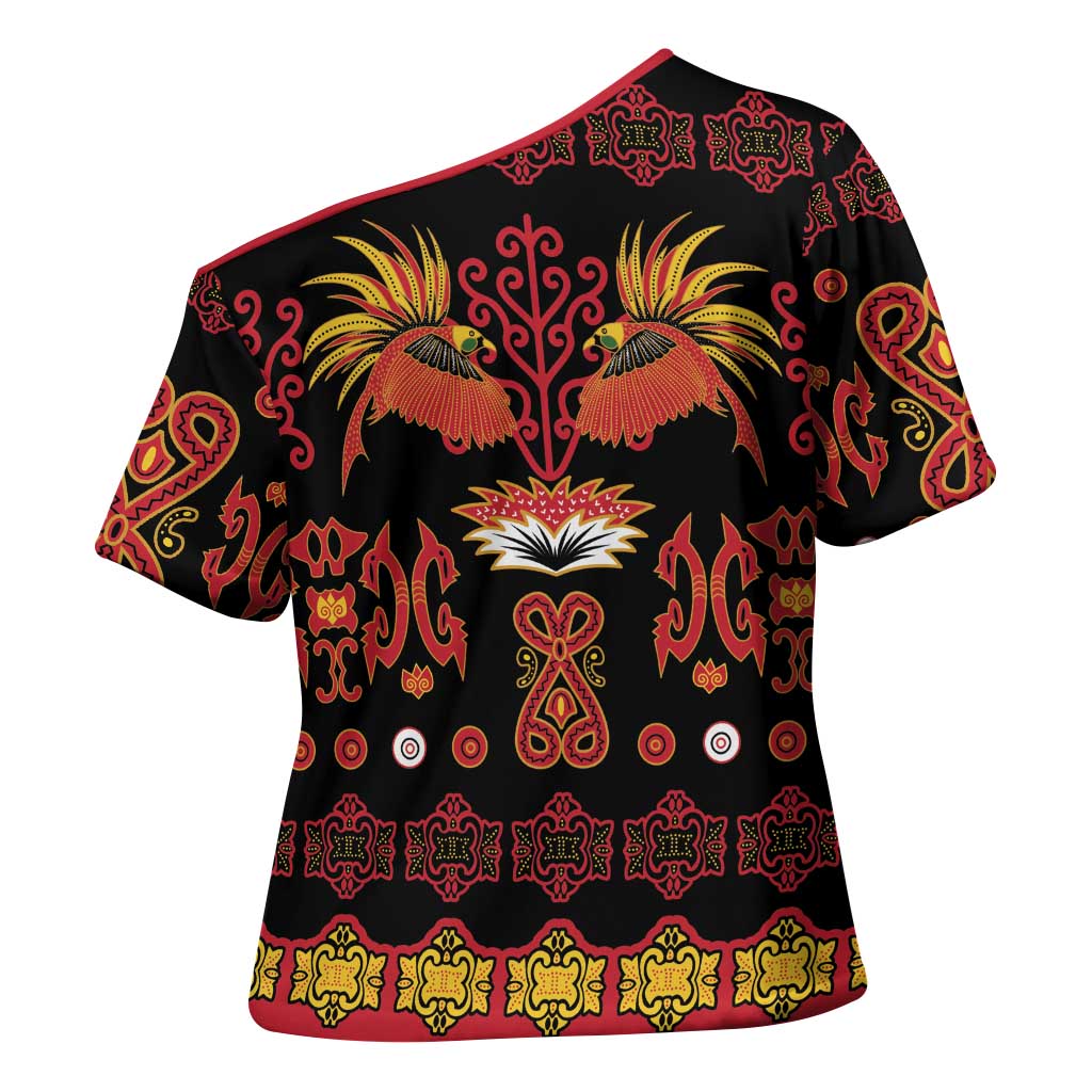 Papua Batik Motif Cross Shoulder Shirt Papua Spirit Black Version LT05 - Polynesian Pride