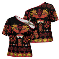 Papua Batik Motif Cross Shoulder Shirt Papua Spirit Black Version LT05 - Polynesian Pride